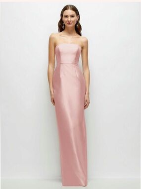 ALFRED SUNG Column Dress Strapless Satin Maxi Skirt in Rose